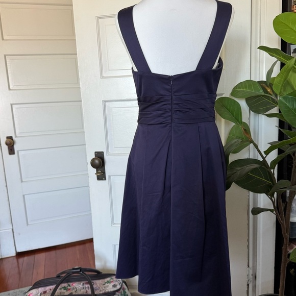David's Bridal Plum Pleated Midi Dress with Pockets - Picture 6 of 8